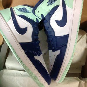 Air Jordan 1 Mid Men's Sneakers Mystic Navy/White/Mint Foam - USA Size: 10